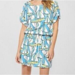 Lilly Pulitzer Raquel Beach Club Docksider Blue Sailboat Tie Waist Dress Size XS